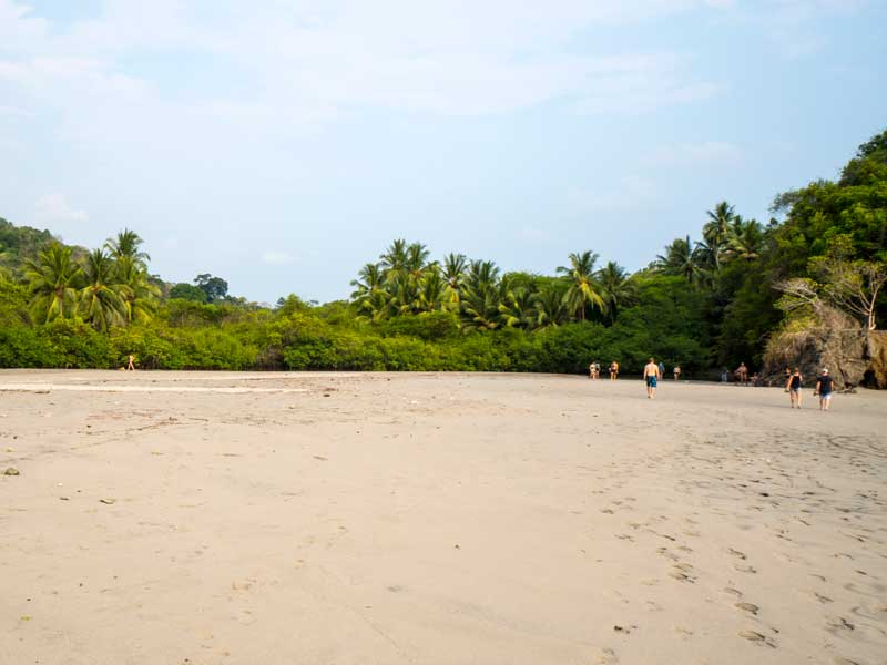Un grupo de personas caminando por una playa de arena.