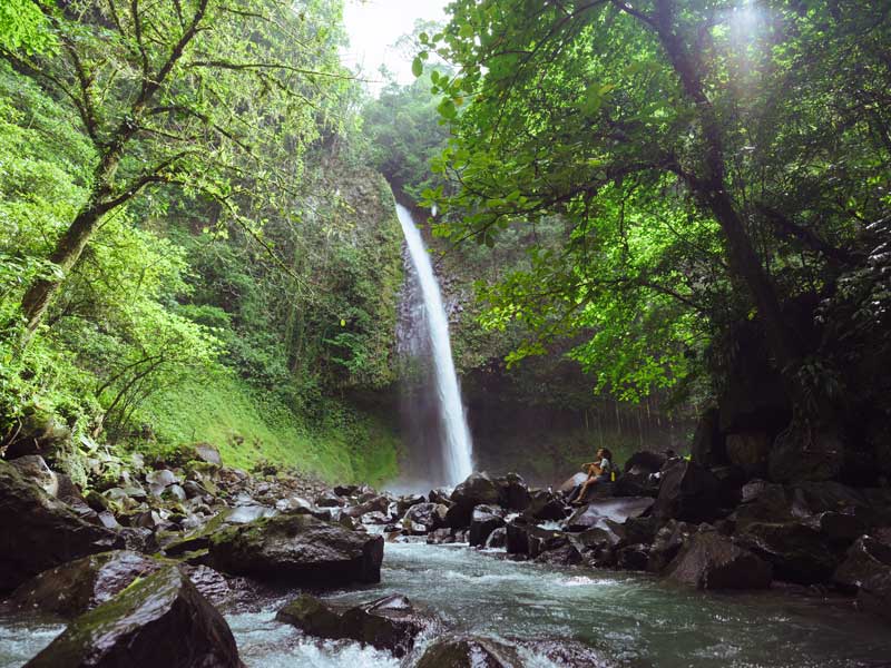 Una pequeña cascada en medio de un bosque.